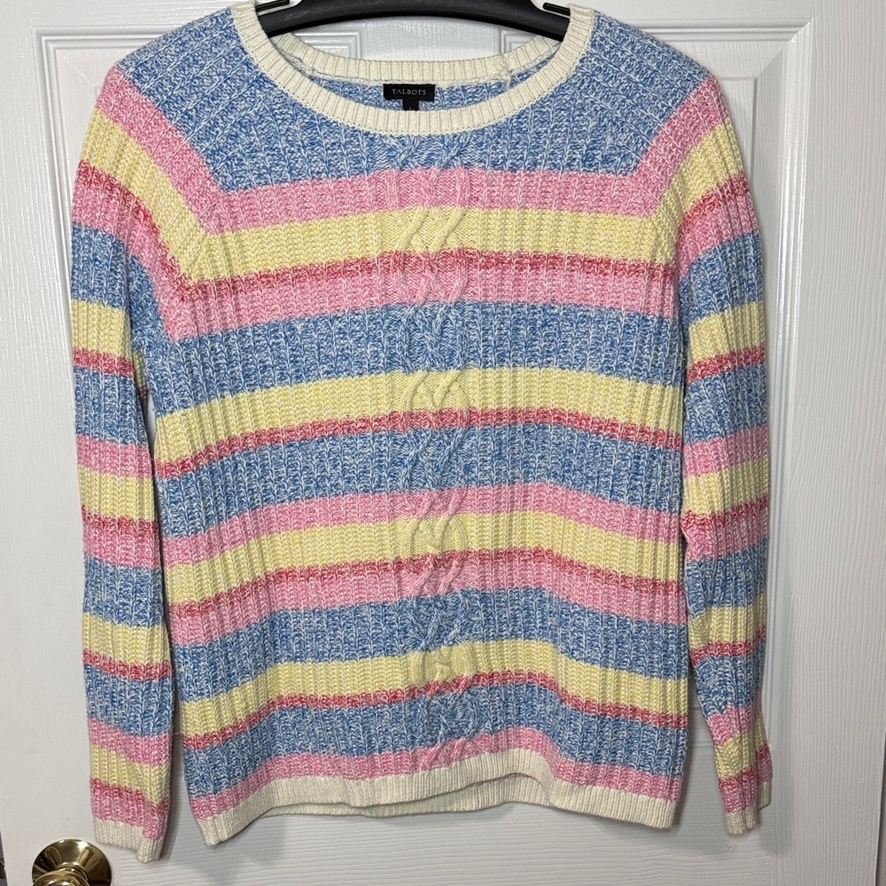 Talbots Pastel Striped Crew Neck Sweater - Picture 3 of 9